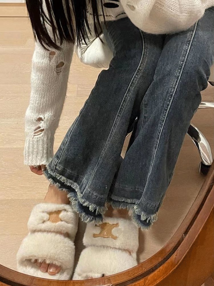 设计感毛边微喇叭牛仔裤女2026大码胖mm梨形身材高腰显瘦阔腿裤子