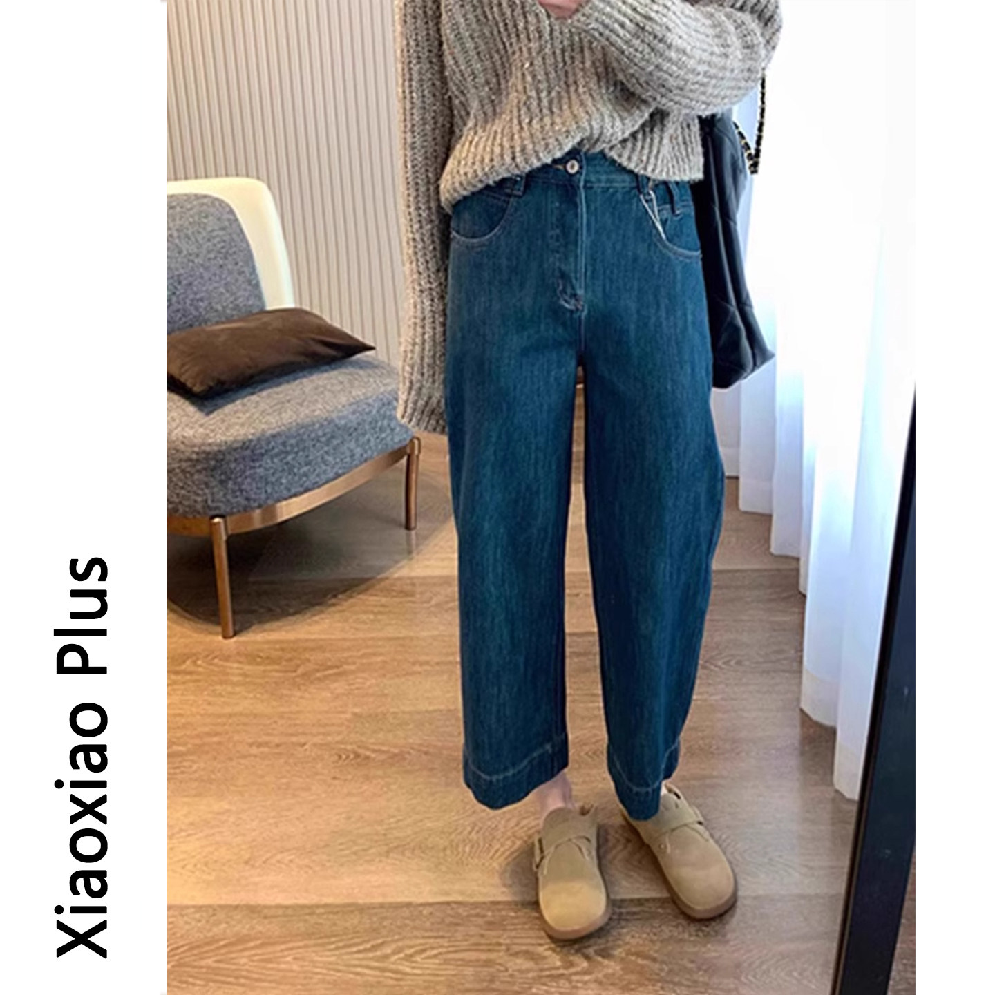 大码复古蓝直筒牛仔裤女春季2026胖妹妹mm梨形身材宽松显瘦阔腿裤