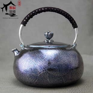 银壶纯银999烧水壶复古足银纯手工茶壶一张打家用烟花煮茶壶 日式