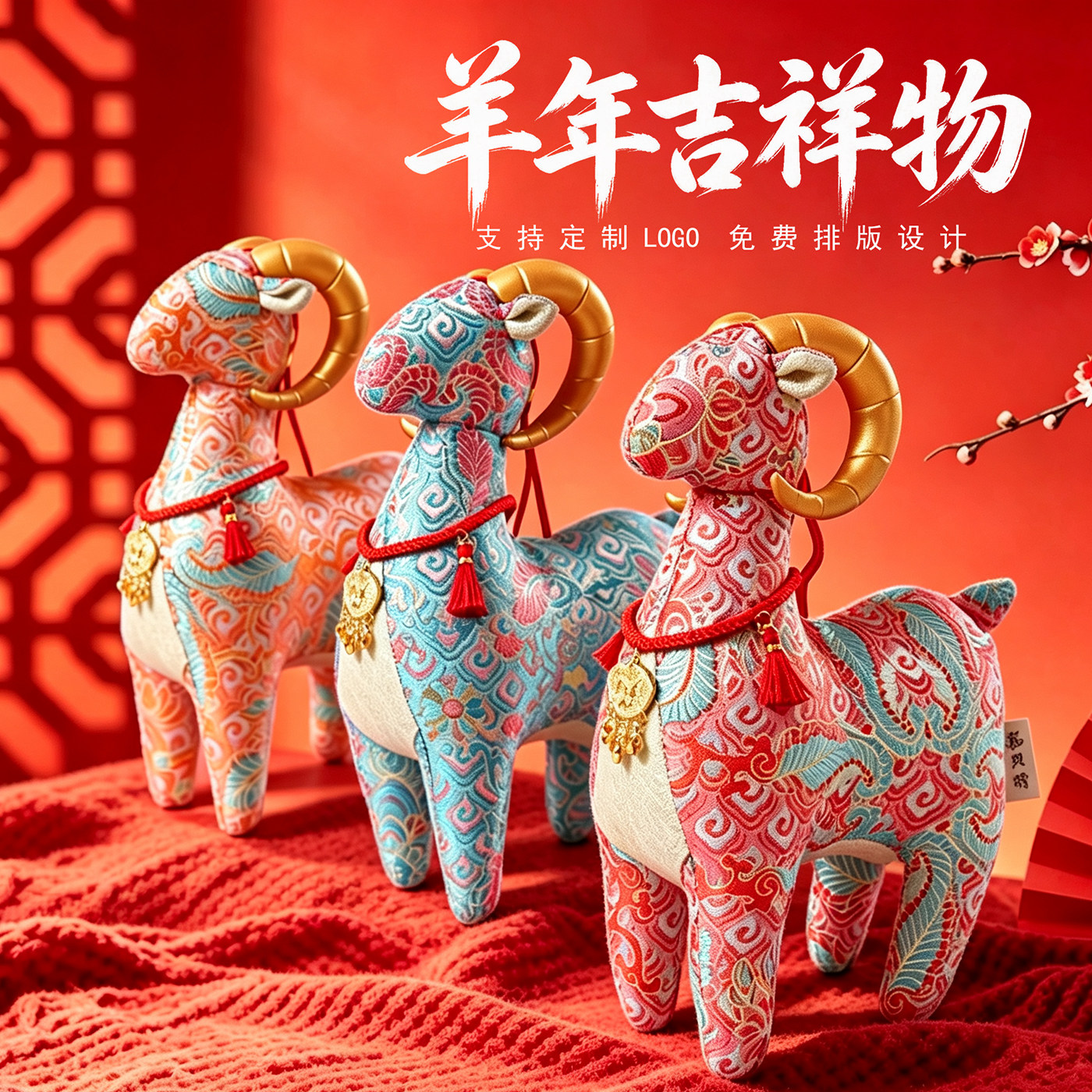 国潮布艺羊年吉祥物公仔生肖羊玩偶毛绒玩具摆件年会活动礼品定制