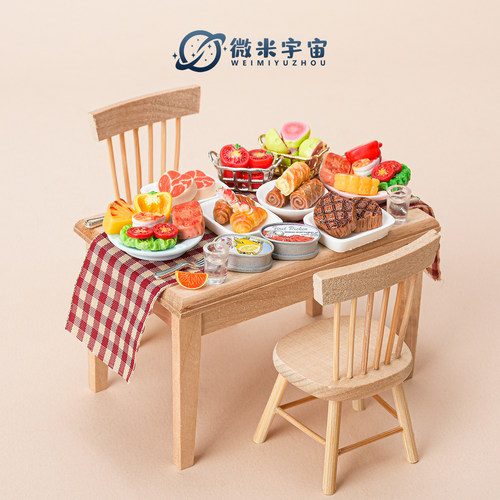 迷你小厨房餐桌椅子仿真食物玩具