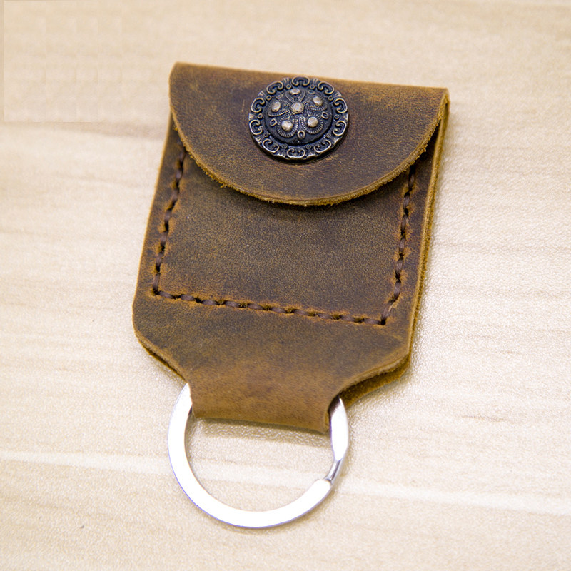 钥匙扣小钥匙包硬币包耳钉拨片皮套手工真皮钥匙链便携复古牛皮
