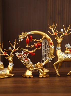 乔迁开业招财福鹿树脂工艺摆件家居客厅玄关电视柜装饰品送礼佳品