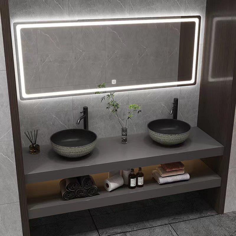 现代简约浴室柜组合双人双盆洗手盆公共卫生间洗脸池台上盆洗漱台