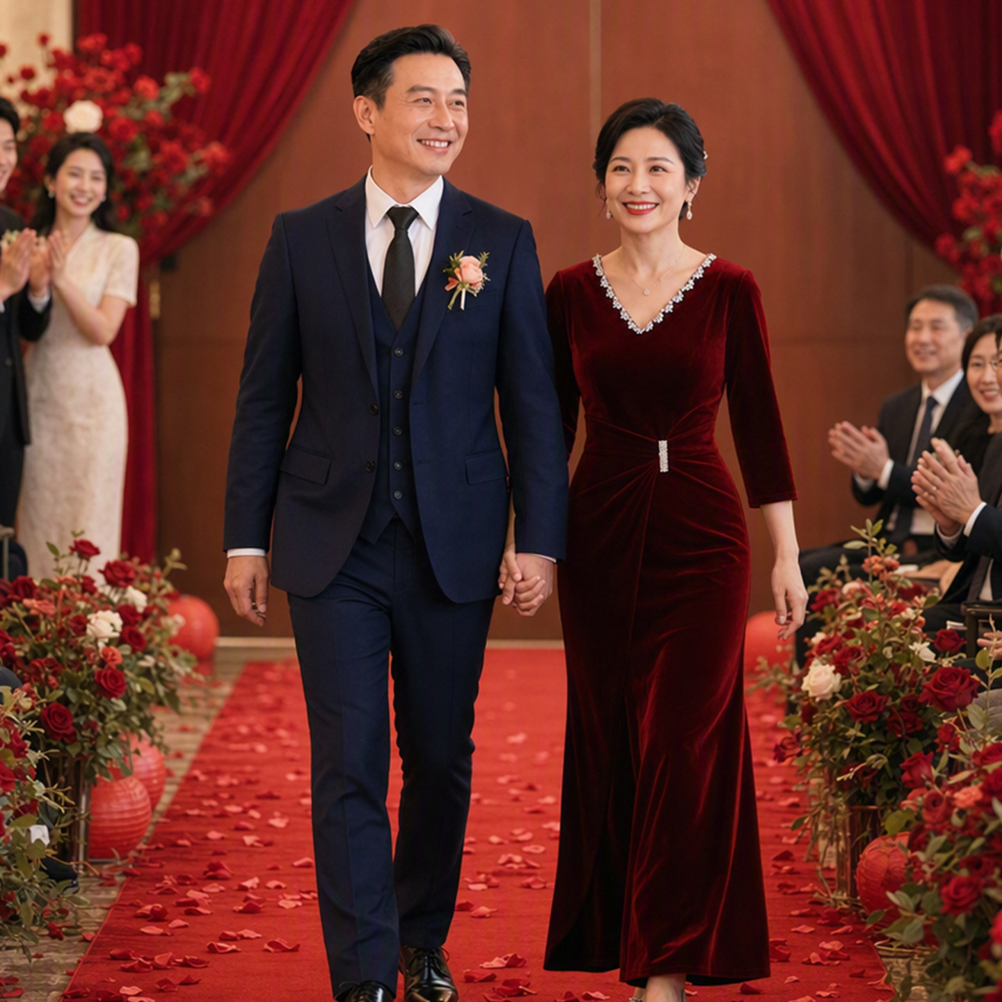 商务绅士婚礼装喜公公西装三件套爸爸婚宴正装高端敬酒服藏蓝修身