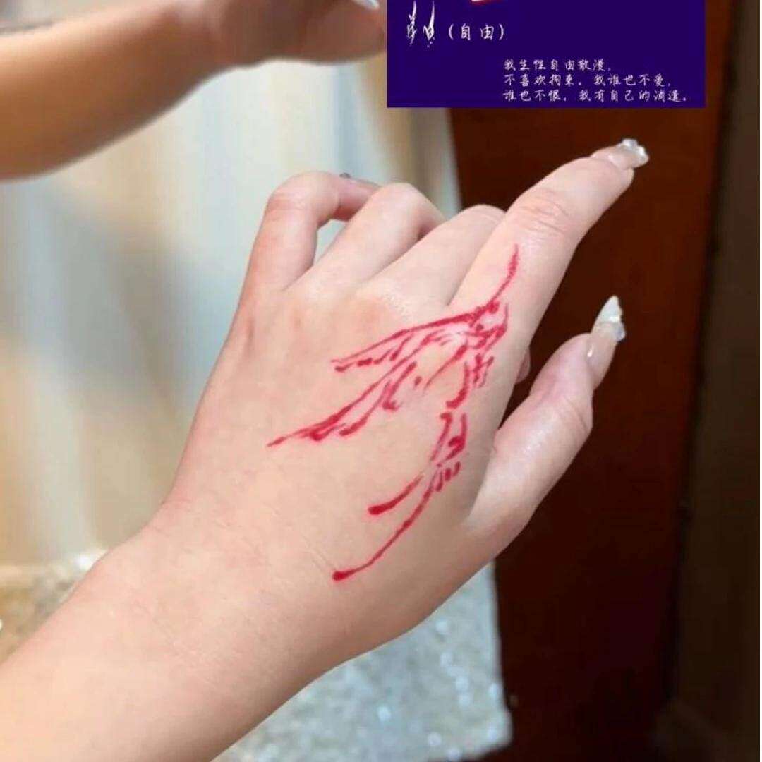 【自由】女书纹身贴海娜纹身手臂锁骨装饰防水持久贴纸草本纹身贴