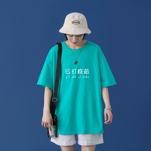 T2301中性模特t恤宽松潮ins夏季潮流胖子大码五分袖打底衫上衣图片