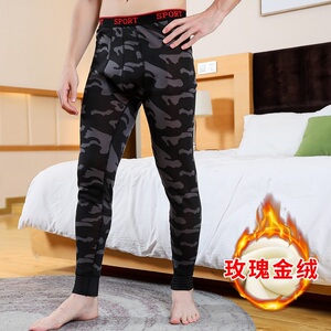 N2714P23男保暖裤加绒加厚打底裤青年时尚弹力印花秋裤紧身修身韩图片