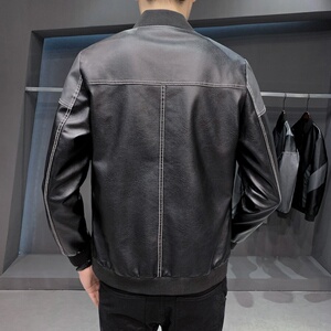 PY5257P85木木皮衣刺绣夹克外套PU棒球服男士皮衣2023新款秋冬图片