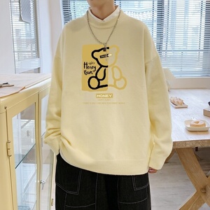 MD2697P55印花毛衣男秋季潮牌ins宽松慵懒高领针织衫潮流圆领线衣图片