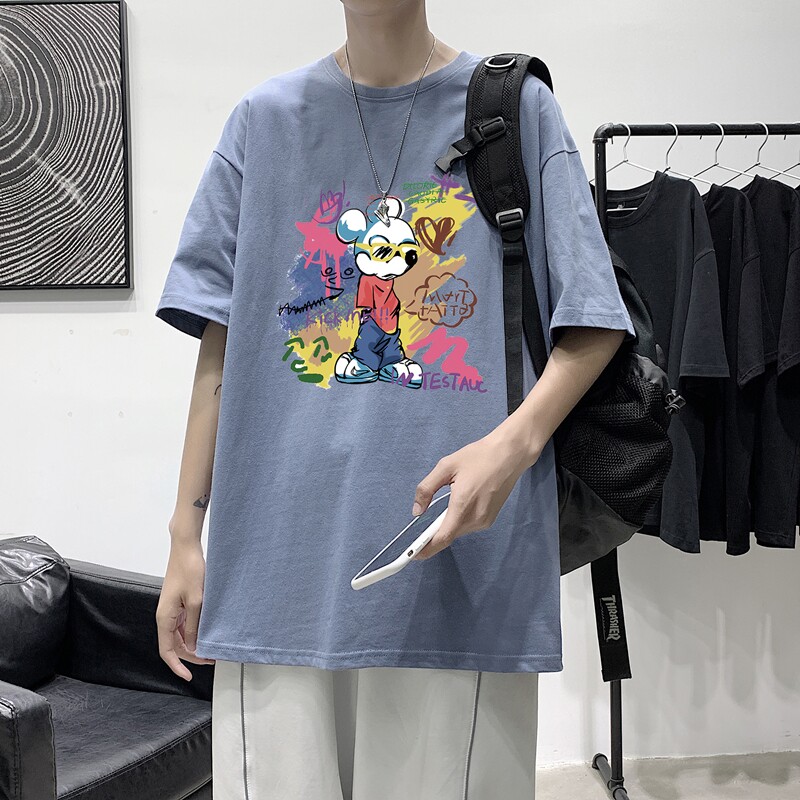 T1906P25港风室内新款半袖宽松圆领印花t恤情侣装潮牌男士夏季t恤图片
