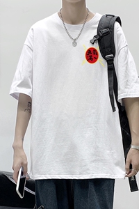 D2126 港风室内 男士夏季潮流潮牌潮印花半袖体恤纯棉男T恤图片