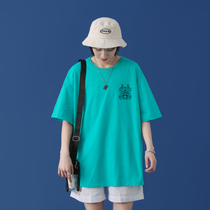 D2124 中性女模纯多色全棉夏季新款时尚印花大码短袖情侣款T恤图片