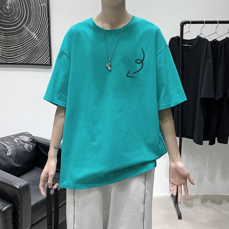 D2129 港风室内 男士夏季潮流潮牌潮印花半袖体恤纯棉男T恤图片