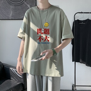 T3415P25落肩港风男T仓库正常配送港风2023夏新款T恤男宽松T恤图片