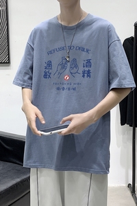T2254港风室外纯棉男短袖港风净版潮印花宽松休闲情侣装T恤图片