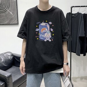 T2264港风室内纯棉男短袖港风净版潮印花宽松休闲情侣装T恤图片