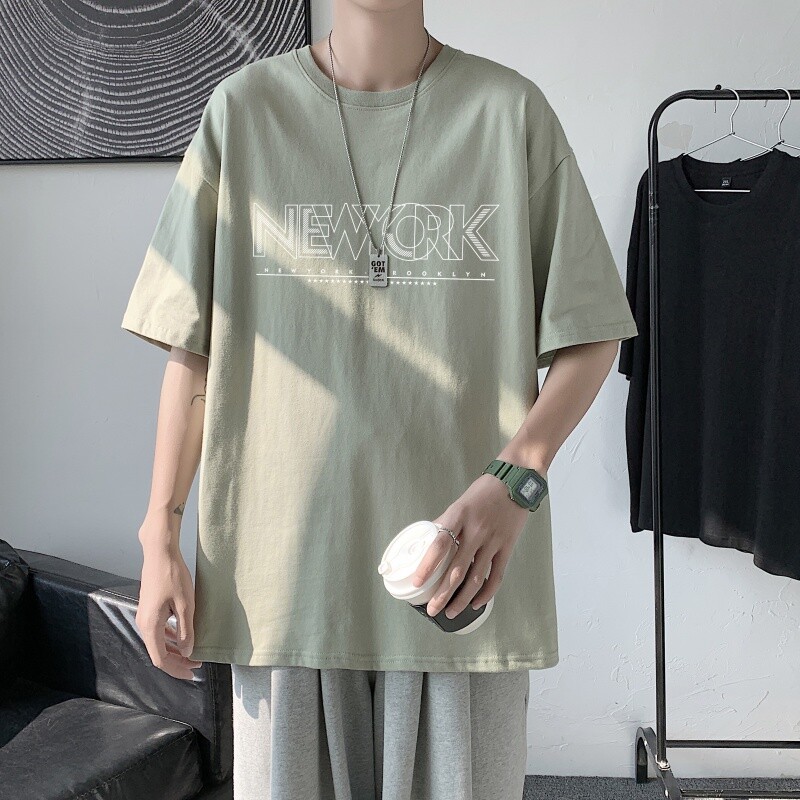 T3470港风2022夏新款T恤男宽松T恤落肩港风男T情侣加肥T恤男装图片