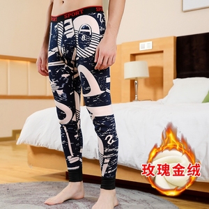 N2714P23蓝色数字加绒加厚打底裤青年时尚弹力印花秋裤紧身修身韩,保暖内衣,星座510A-2