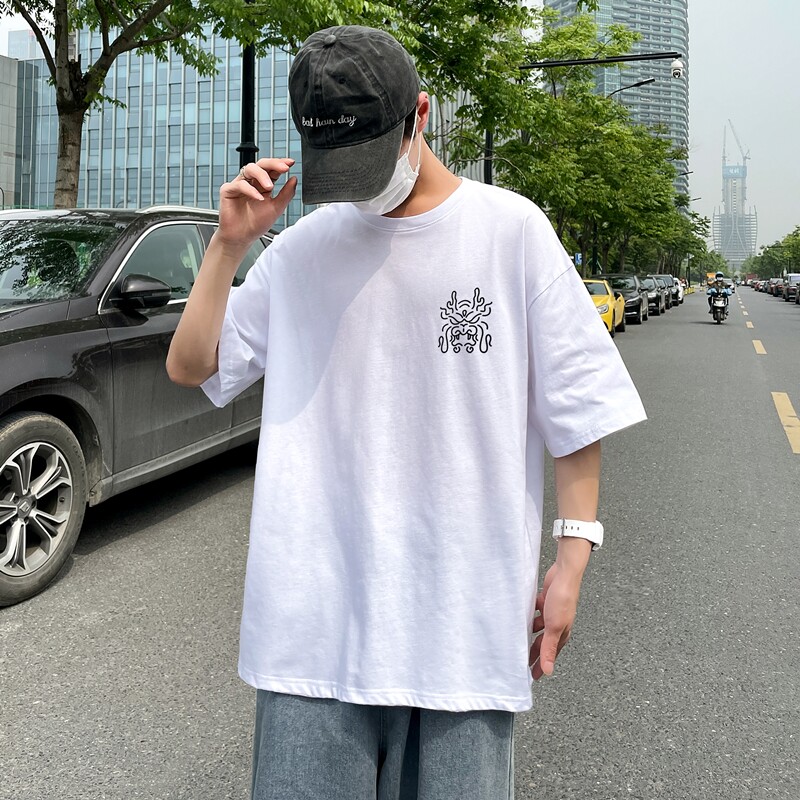 D2124 港风室外 新款夏季潮牌纯棉衣服ins原宿港风宽松半袖图片