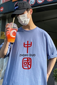 D2069港风室外 新款夏季潮牌纯棉衣服ins原宿港风宽松半袖图片