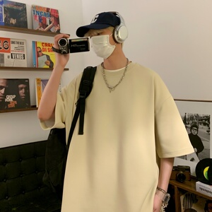 TB8126P25直播品质包边包条重磅菠萝格圆弧下摆侧开叉大码宽松T恤图片