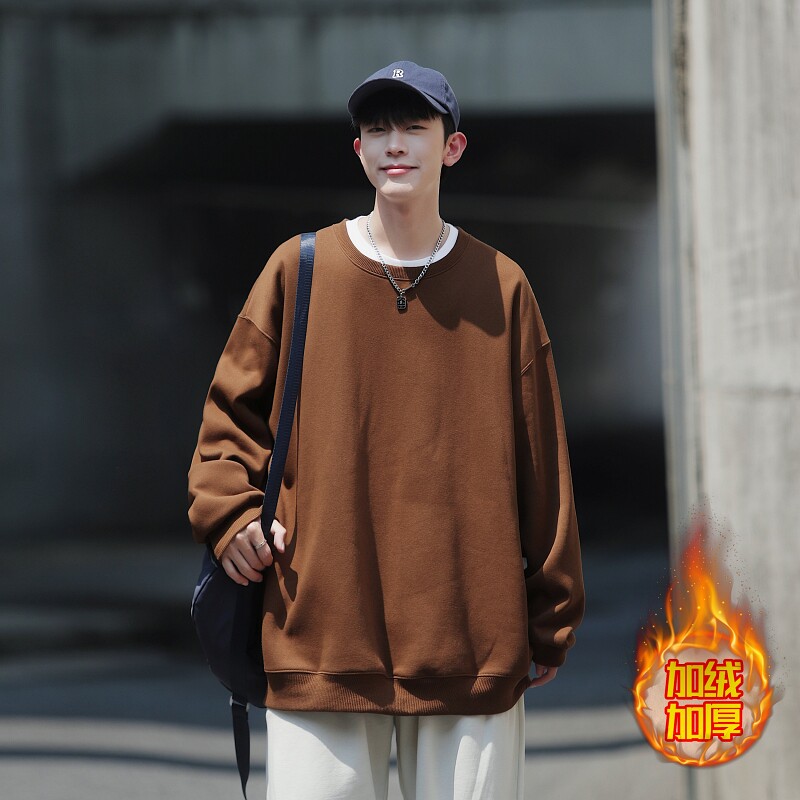 GB5920P40加绒加厚圆领卫衣男士2023新款秋冬季装上衣服保暖图片