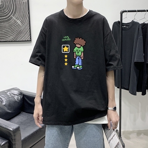 T3418P25港风2023夏新款T恤男宽松T恤落肩港风男T仓库正常配送图片