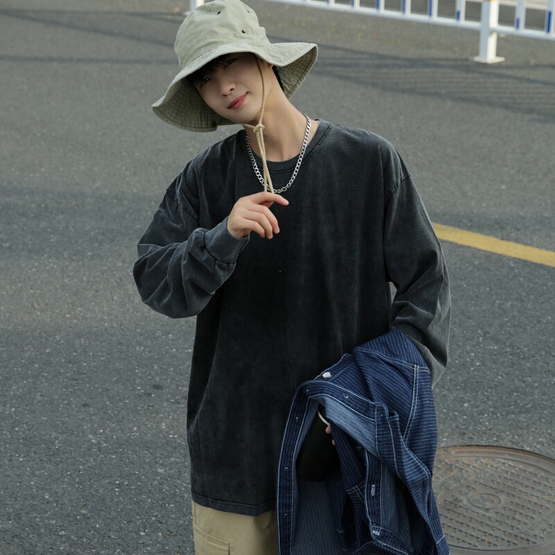 GB5622P45美式卫衣男春秋季纯色水洗做旧圆领上衣宽松休闲长袖大,男装卫衣,星座510A-2