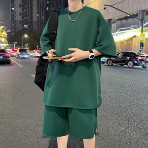 TZBY8300P55菠萝格套装简约开叉短袖t恤男装短裤直播品质包边包条图片