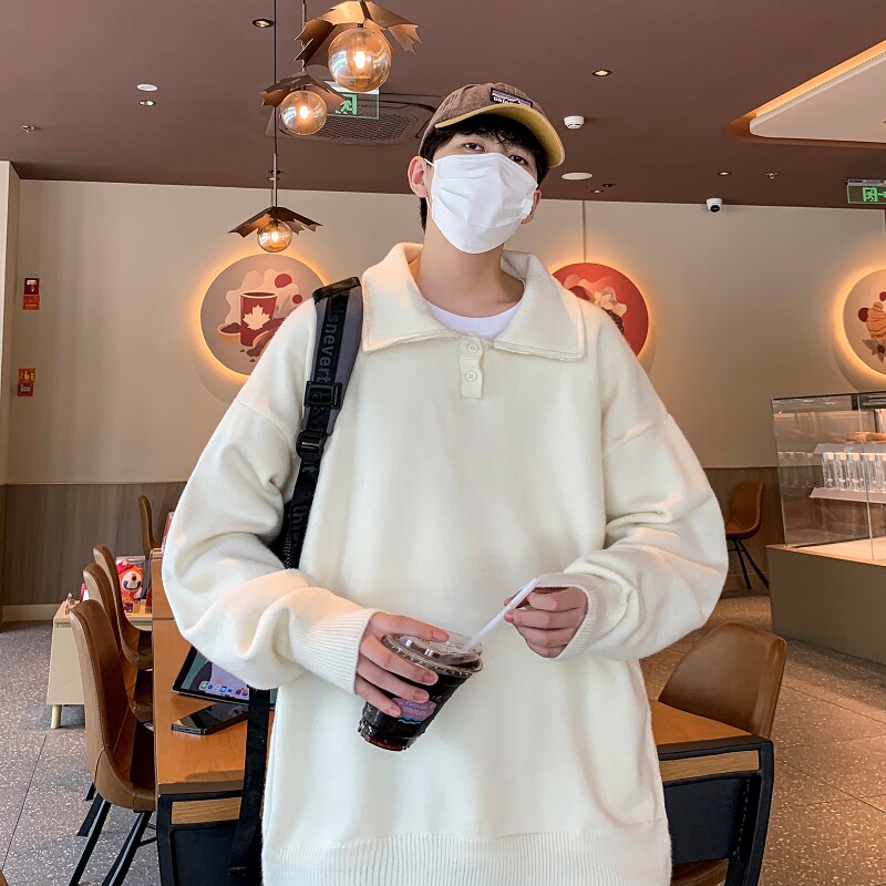 MF7323P50控78宽松大码港风衬衫领毛衣圆领加厚翻领毛衣针织衫,男装针织衫/毛衣,星座510A-2