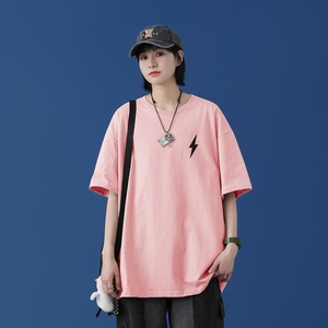 D2120 中性女模纯多色全棉夏季新款时尚印花大码短袖情侣款T恤图片