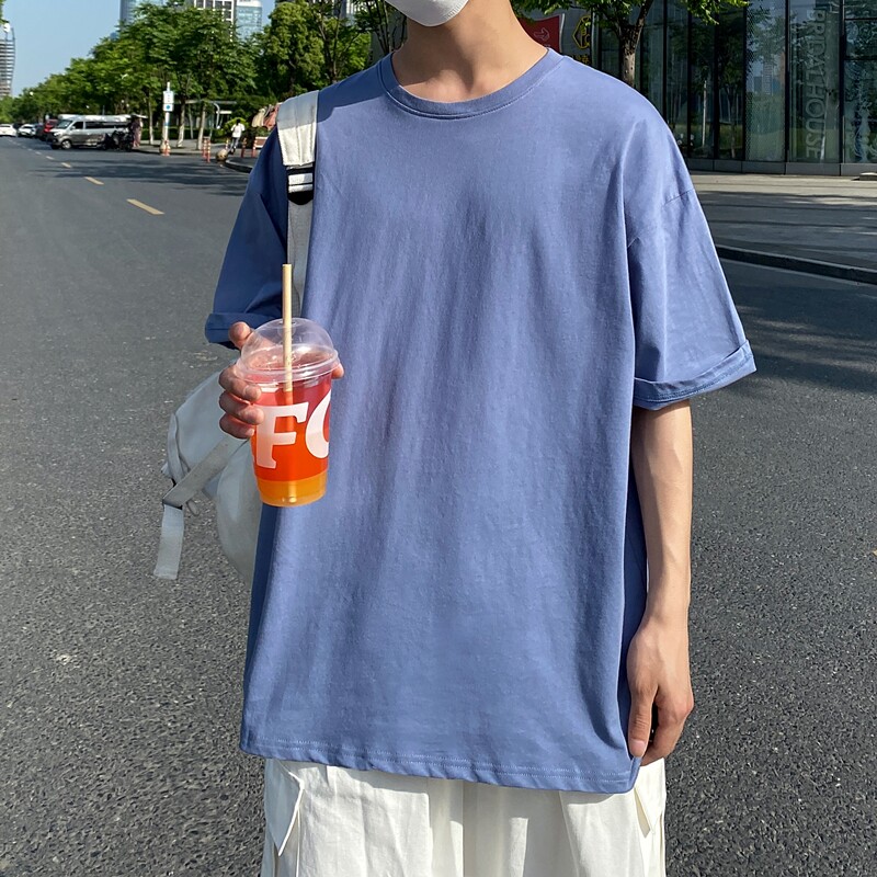 D2053P15港风室外2021夏新款纯色T恤纯棉宽松五色可选男女情侣T恤,男装T恤,星座510A-6