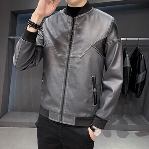 PY5257P85木木皮衣刺绣夹克外套PU棒球服男士皮衣2023新款秋冬图片