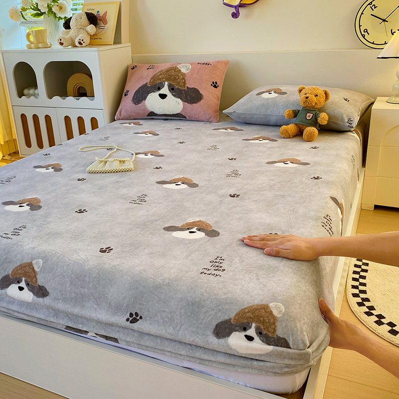 冬季加厚牛奶绒床笠床垫保护套珊瑚绒床罩三件套法兰绒单双防尘套