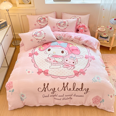 冬季美乐蒂加厚卡通牛奶绒四件套珊瑚绒被套保暖学生宿舍三件套