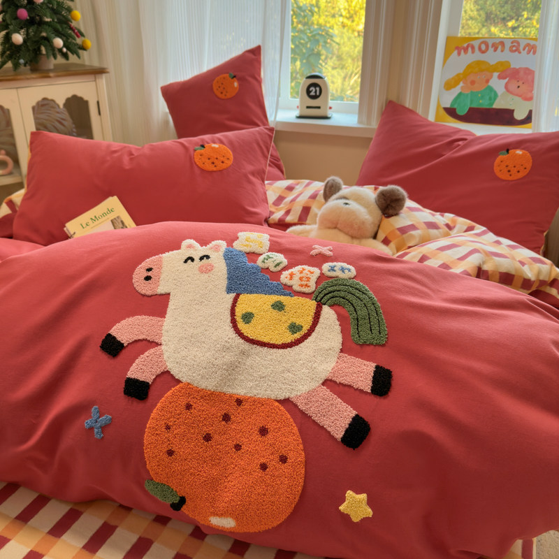 新年款可爱小马秋冬全棉加厚磨毛四件套纯棉被套 冬季宿舍三件套,床上用品,床品套件/四件套/多件套,淘宝优惠券,粉丝福利购,淘宝优惠卷