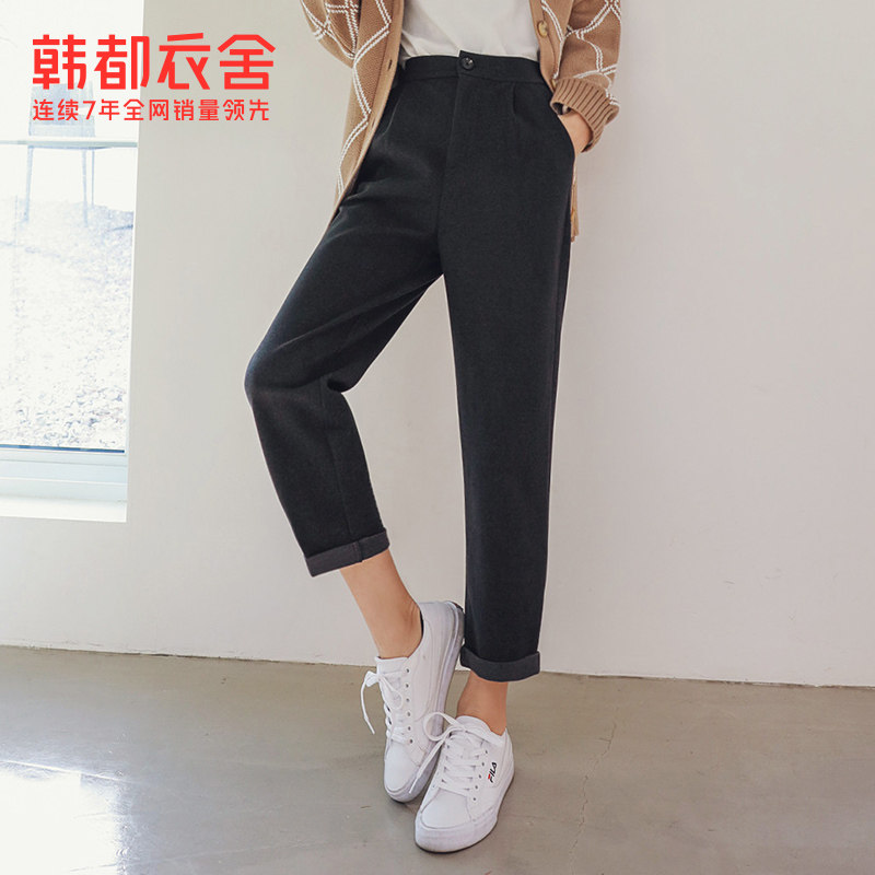 韩都衣舍2020秋装新款女韩版哈伦烟管裤萝卜九分休闲裤OM60039樰