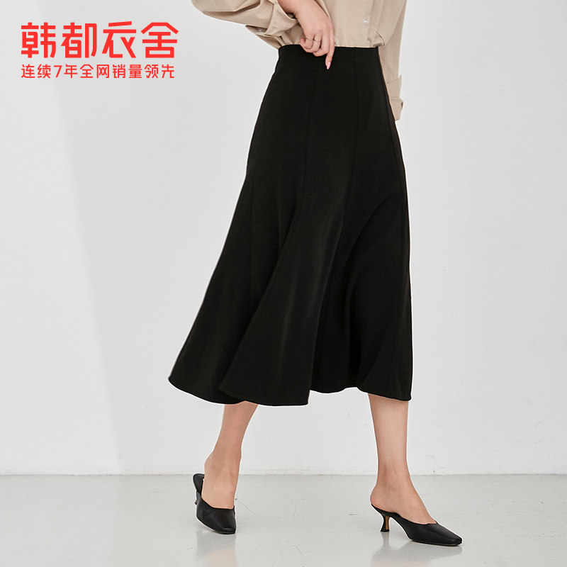 韩都衣舍2020秋装新款女装高腰轻熟赫本风秋中长半身裙女PV9440勝