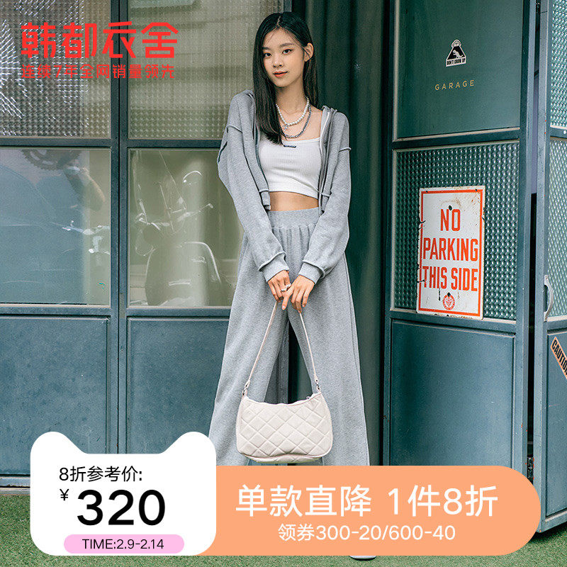 韩都衣舍三公里出行运动休闲时尚套装女2021秋款外套卫裤两件套