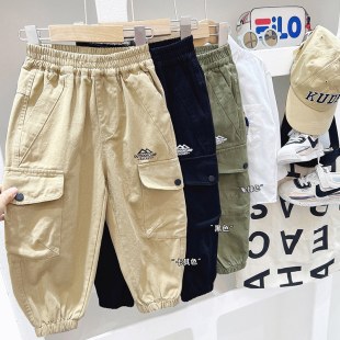 洋气春秋装 男孩纯棉休闲裤 儿童工装 裤 潮 男童裤 宝宝长裤 子2025新款