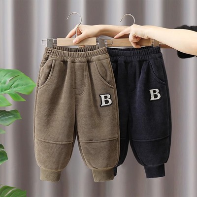 男童羊羔绒裤子秋冬季2025新款运动儿童加绒棉裤一条过冬加厚保暖