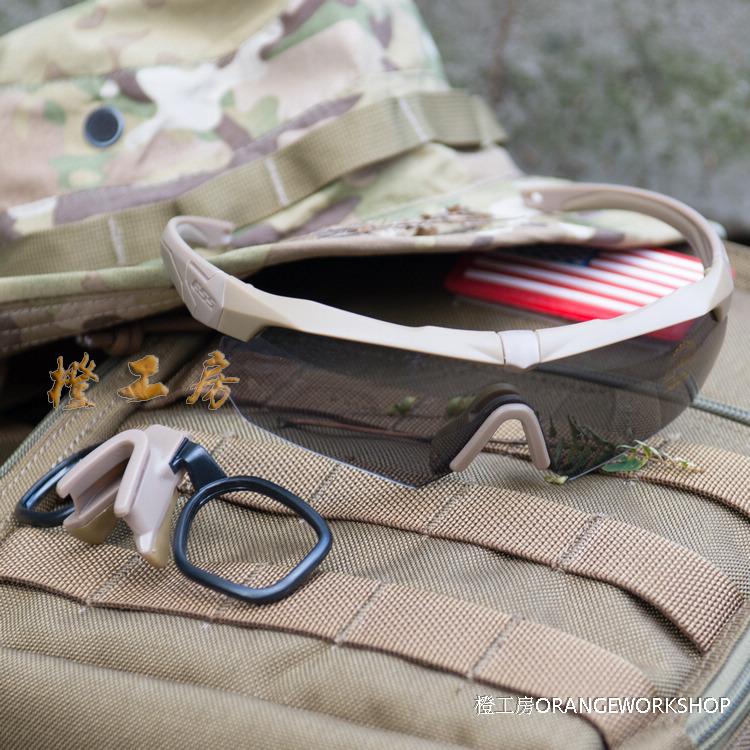 E记十字弓护目镜沙色镜架三镜片双鼻托眼镜太阳镜防风镜带近视架