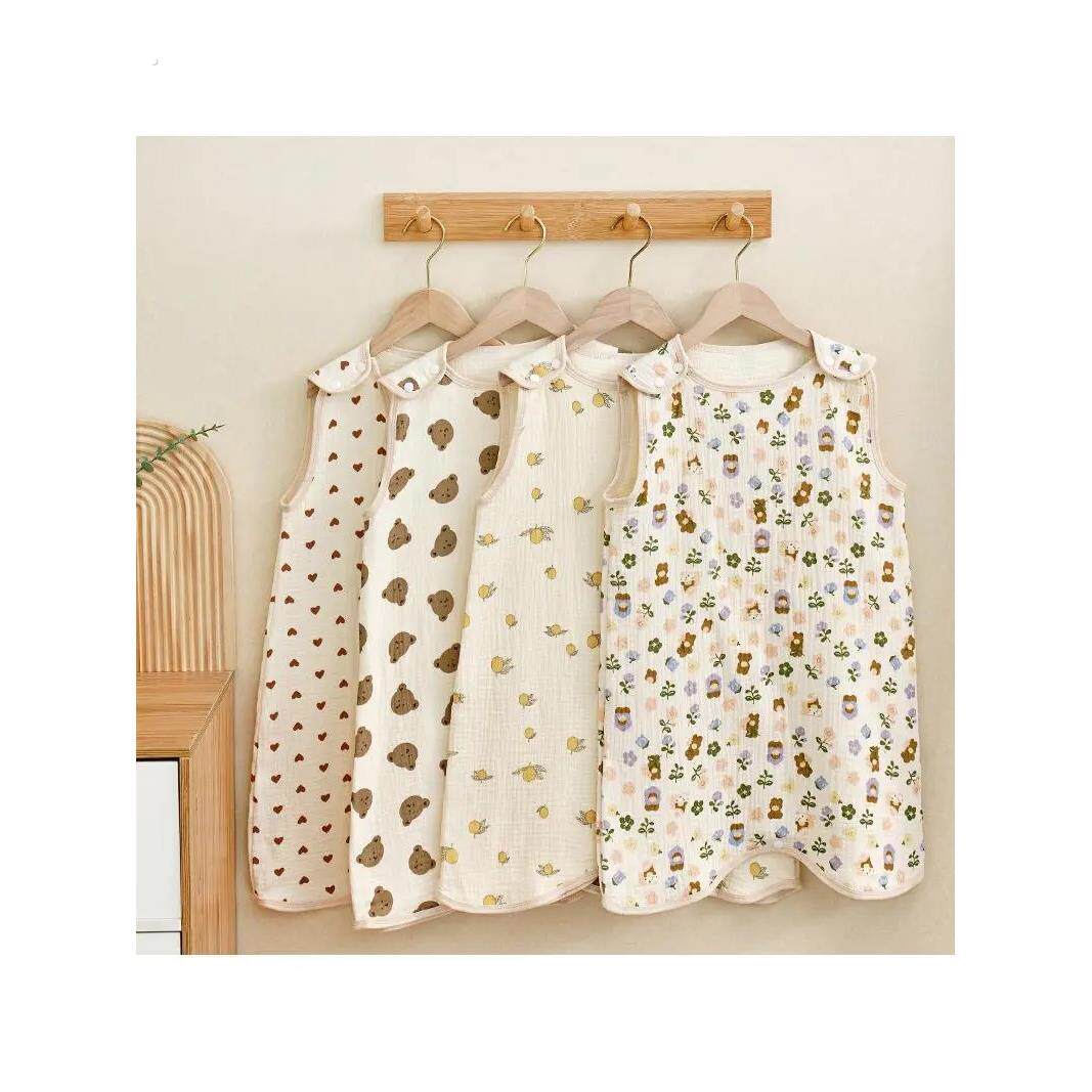 宝宝睡袋春夏薄款纯棉纱布无袖背心婴儿新生儿童睡觉防踢被空调房
