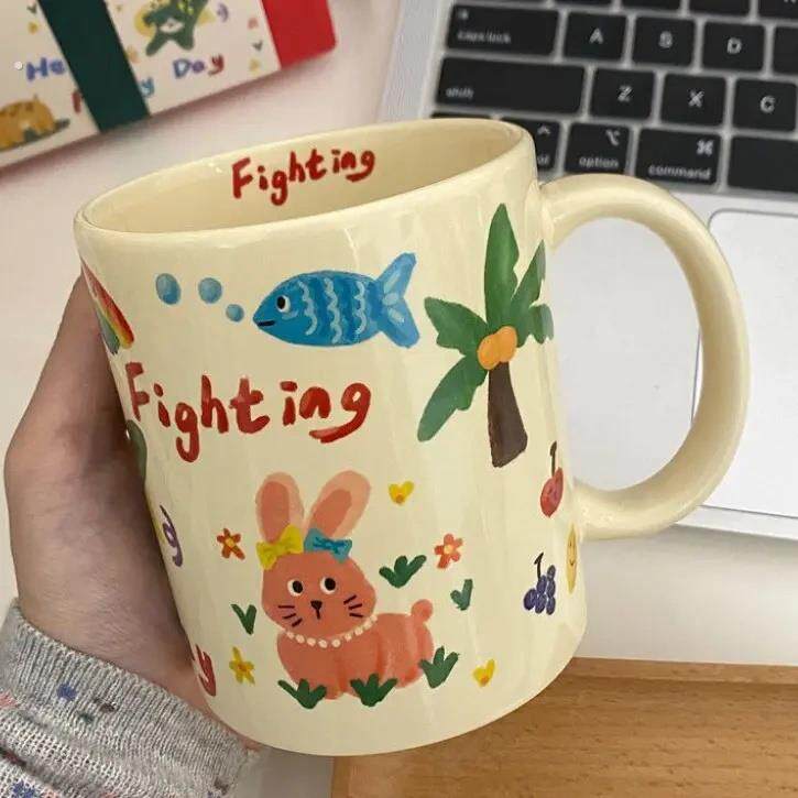 涂鸦可爱ins杯子陶瓷马克杯大容量情侣咖啡杯水杯高颜值闺蜜礼物