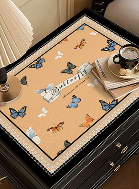 法式蝴蝶床头柜垫防水防污可擦洗耐脏皮革梳妆台盖布高级方形杯垫