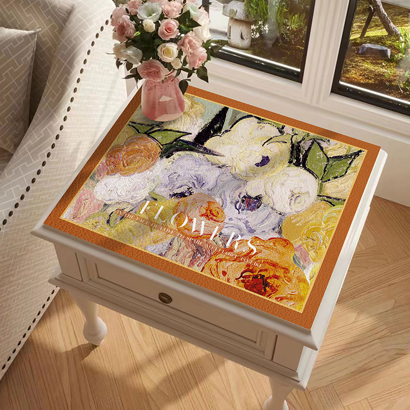 床头柜盖布防尘皮革垫复古美式油画风滚筒洗衣机垫防烫台面垫盖巾