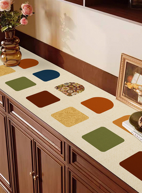 美式ins风高级感桌布防水防油皮革垫鞋柜垫长条门边柜垫酒柜垫