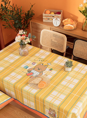 日式卡通ins格子茶几桌布书桌棉麻盖布防水防烫餐桌台布圆桌布方