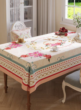 美式田园轻奢雪尼尔防水方形桌布轻奢少女感原创印花短毛绒盖布
